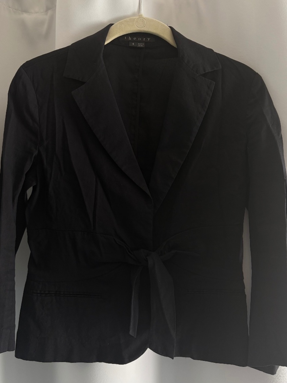 Theory black linen summer pants suit size 4
